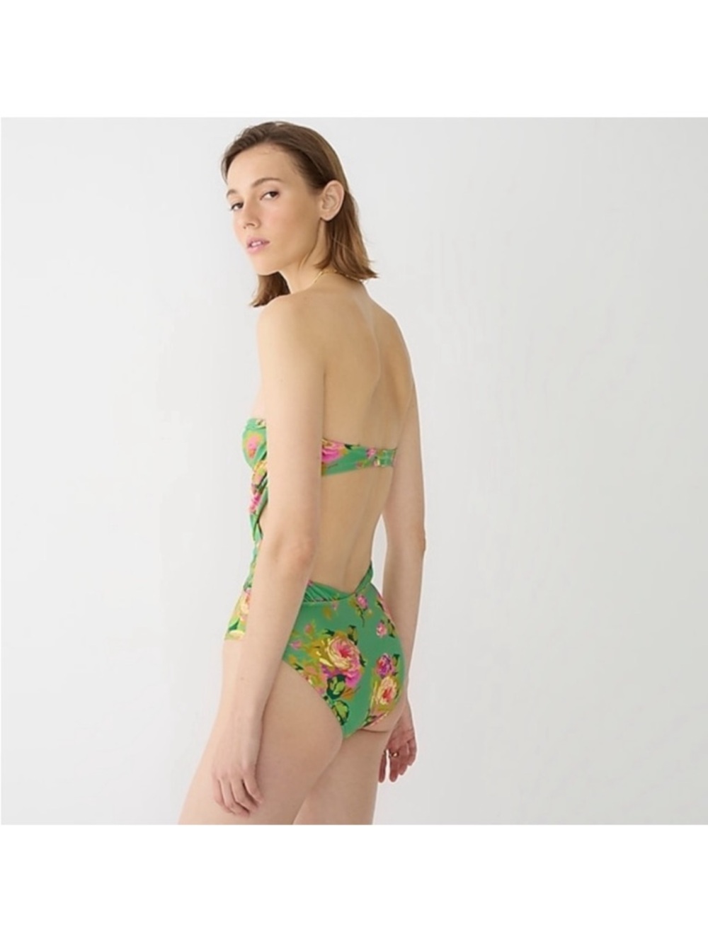 NWT J.Crew Crisscross Cutout Bandeau One-piece in Rose Garden Classic Green - Picture 4 of 4